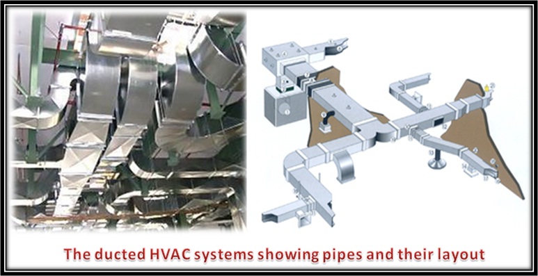 The ducted HVAC systems showing pipes and their layout