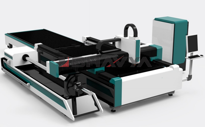 Fiber Laser Cutting Machine Casting Body With Pallet Changer and Tube Cutting Attachment